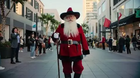 AI Video from prompt: Santa Claus parading down Paulista Avenue in Bra