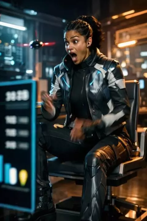 AI Video from prompt: Futuristic office with glowing holograms, floati