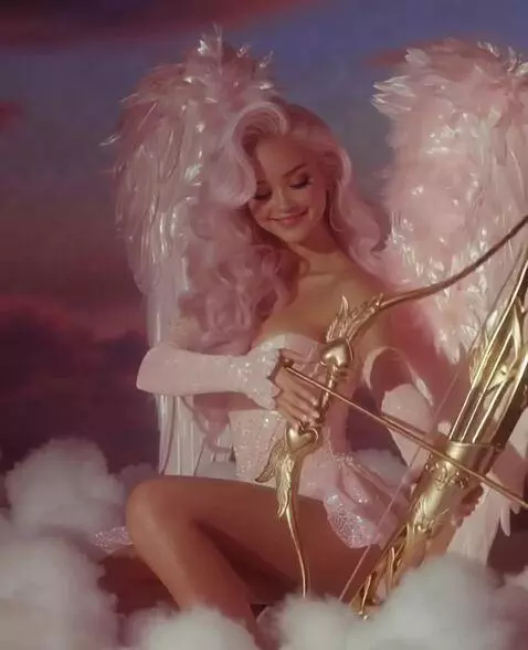 AI Video from prompt: The angel Girl smiles, takes a bow and shoots an