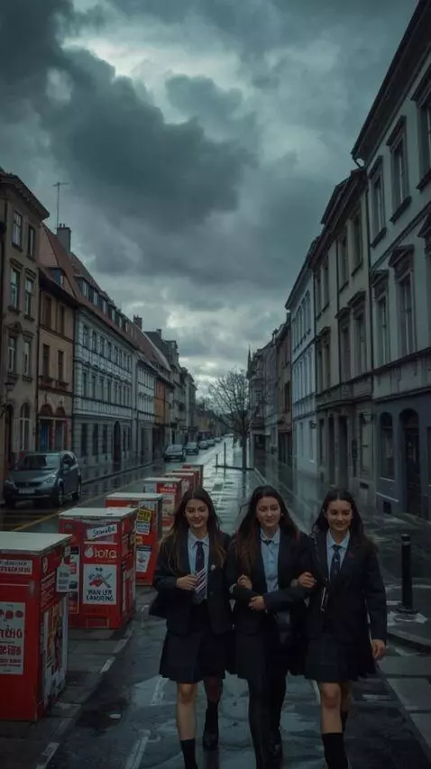 AI Video from prompt: Women walk down the street. **The camera rises u