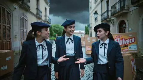 AI Video from prompt: A dark sky with dark clouds, a wet street in an 