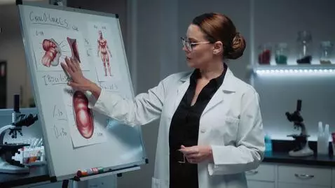 AI Video from prompt: busty scientist outlines her plan to grow a larg