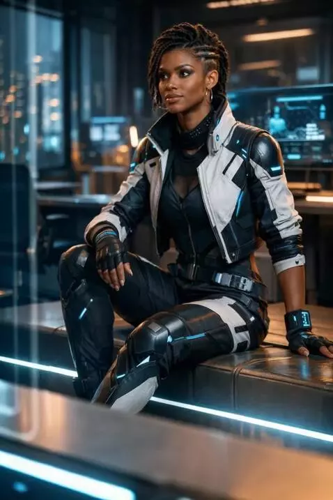 AI Video from prompt: Animated video, futuristic office, two humans lo