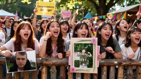 AI Video from prompt: the camera moves closer to the posters held by t