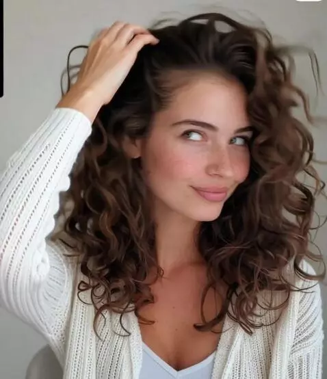 AI Video from prompt: The woman flips her hair and then laughs.