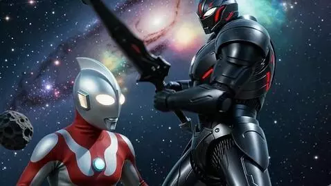 AI Video from prompt: Ultramen fight against black steel knight in out