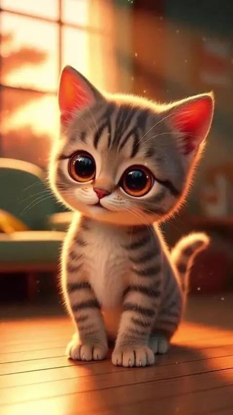 AI Video from prompt: Pixar-style 3D render of a small fluffy kitten w