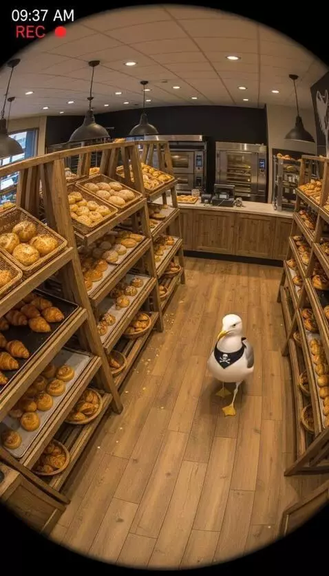 AI Video from prompt: The seagull walks slowly along the shelf with th