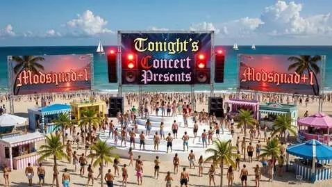 AI Video from prompt: People on the beach and dancing platform Dancing