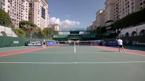 AI Video from prompt: playing tennis in monaco under the sun and blue 
