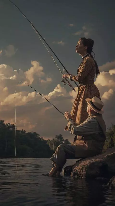 AI Video from prompt: A man and a woman are fishing and arguing. **The