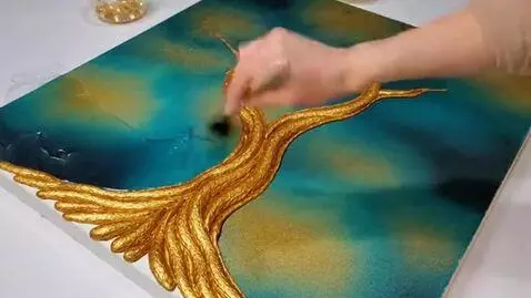 AI Video from prompt: The artist paints a picture of a golden tree, th