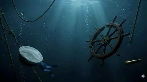 AI Video from prompt: Underwater physics. A slow, vertical downward pa