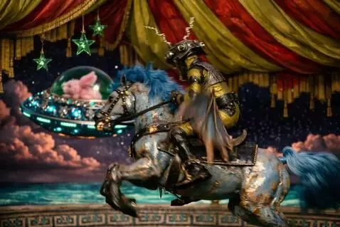 AI Video from prompt: The horse flaps its wings as the rider shakes th