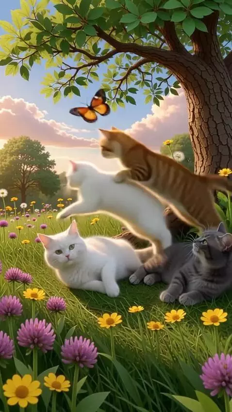 AI Video from prompt: Cute cats playing in the meadow