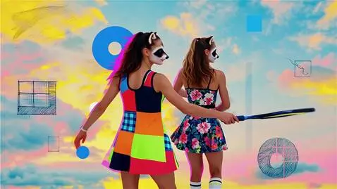 AI Video from prompt: Yellow, blue, and pink monochrome, front view, f