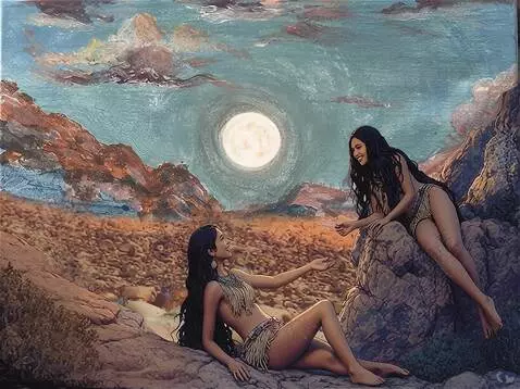 AI Video from prompt: 2 indian girls sit on rocks at sunset, a full mo