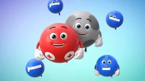 AI Video from prompt: We are greeted by protons and neutrons, which ar