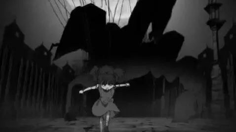 AI Video from prompt: The art is black and white, dark, anime-style. O