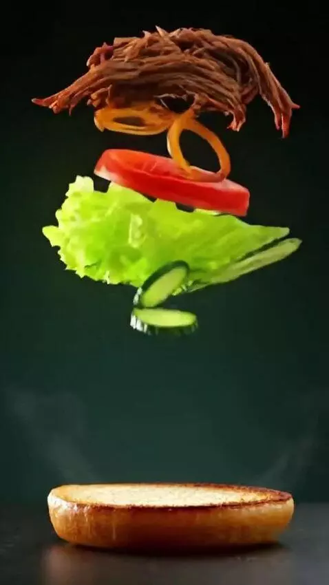 AI Video from prompt: Ultra-realistic cinematic food commercial. A bur