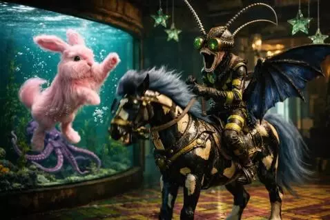 AI Video from prompt: The horse prances on the mosaic floor while the 