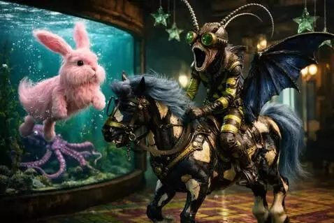 AI Video from prompt: The horse prances on the mosaic floor while the 