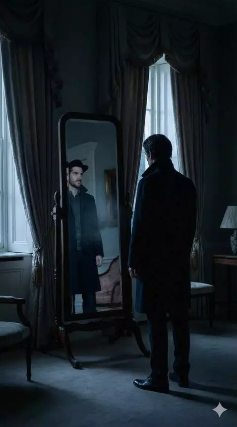 AI Video from prompt: The reflection in the mirror slowly blurs and mo