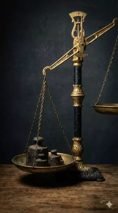 AI Video from prompt: The heavy side of the scale slowly sinks lower, 