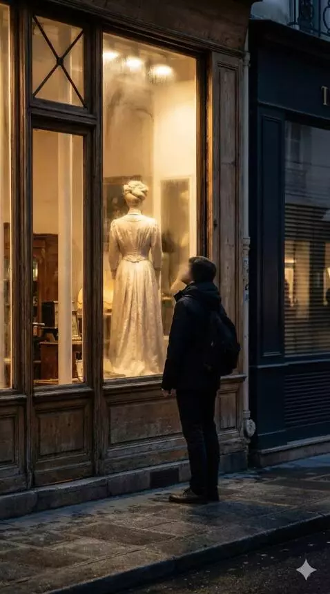 AI Video from prompt: Camera slides laterally (truck right). The refle