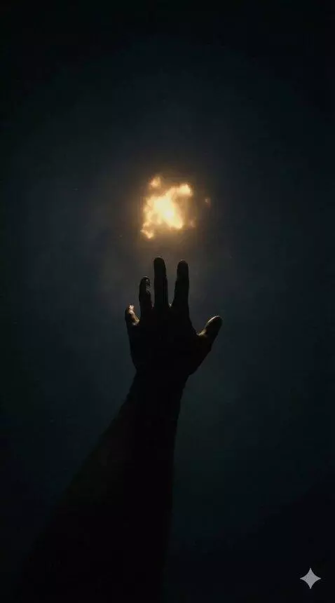 AI Video from prompt: The hand trembles and reaches higher. The distan