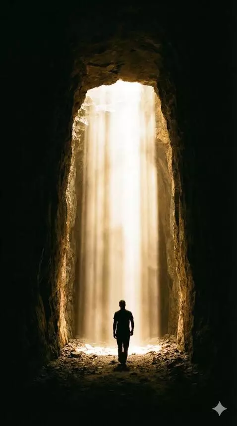 AI Video from prompt: The silhouette walks forward into the light. The