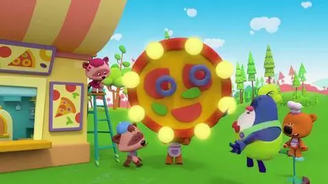 AI Video from prompt: They eat a lot of pizza, take down the sign, wri