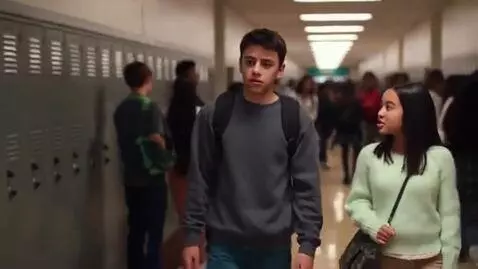AI Video from prompt: Packed hallway. Students talking about lunch. Vo