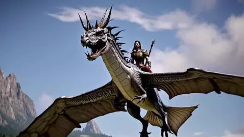 AI Video from prompt: A dragon flies against the backdrop of a mystica