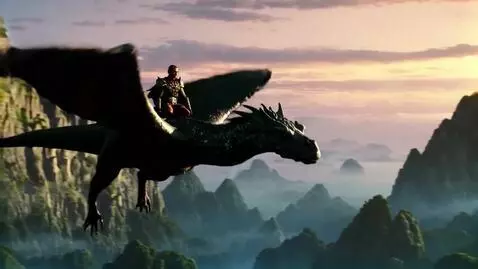 AI Video from prompt: A dragon flies against the backdrop of a mystica