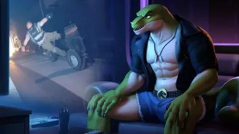 AI Video from prompt: T-rex dude is setting on a couch watching tv a a