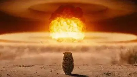 AI Video from prompt: The hedgehog sneezes, an explosion like an atomi