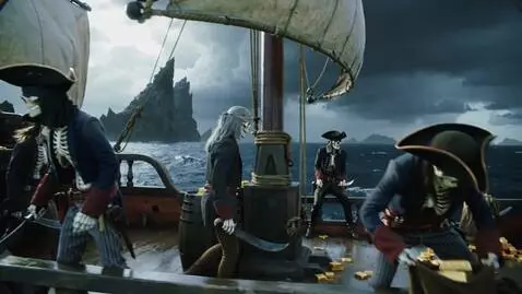 AI Video from prompt: Skeleton Pirates captured a ship full of gold