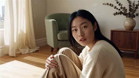 AI Video from prompt: Girl on her knees, looking back at camera