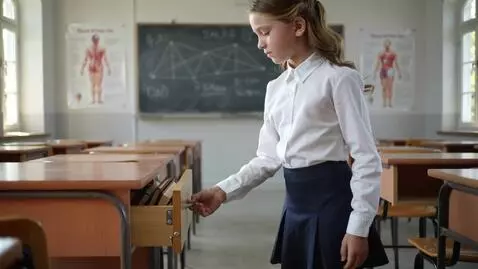 AI Video from prompt: In a classroom. An angelic faced girl pulls