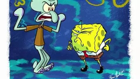 AI Video from prompt: Squidward And Spongebob Arguing with night. Squi