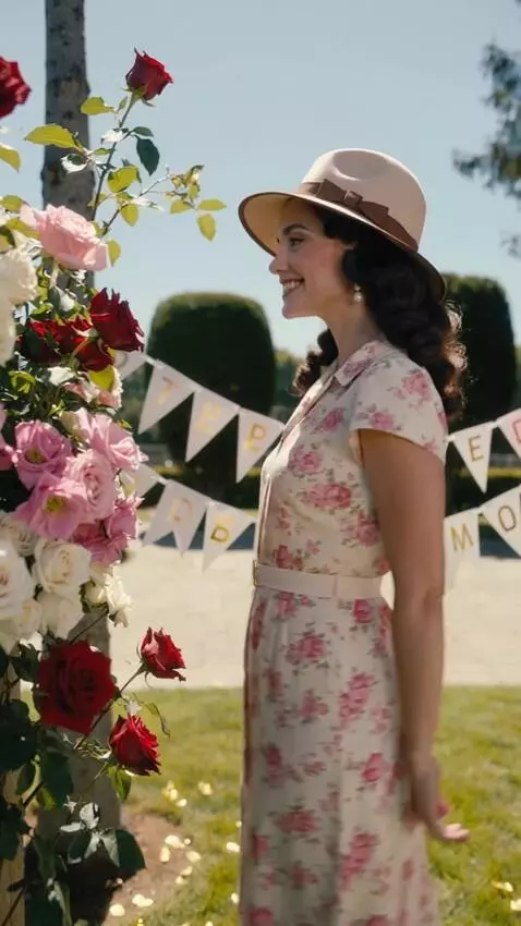 AI Video from prompt: A cheerful birthday scene in vintage style. A wo