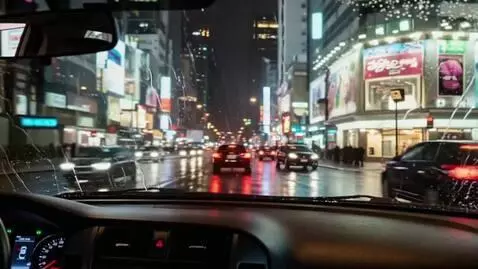 AI Video from prompt: The interior of a car that is driving through th