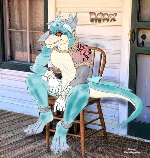 AI Video from prompt: Lizard dude setting in has chair enjoying the ou