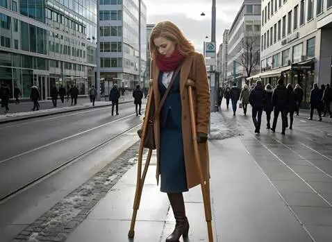 AI Video from prompt: A very beautiful one-legged amputee woman stands