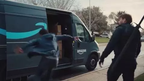 AI Video from prompt: @thatamazonguy pulls up in the Amazon van opens 