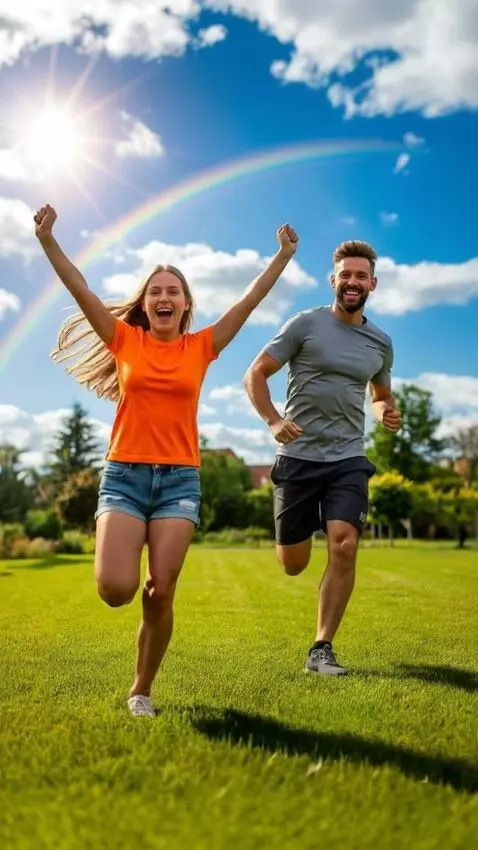 AI Video from prompt: A girl and a guy are running energetically and j