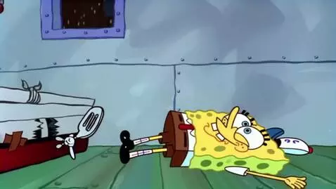 AI Video from prompt: Spongebob Fails on the floor Crowd says HAHAHA H