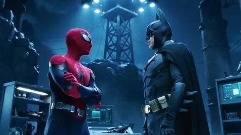 AI Video from prompt: spider man meeting batman (standing on batman li