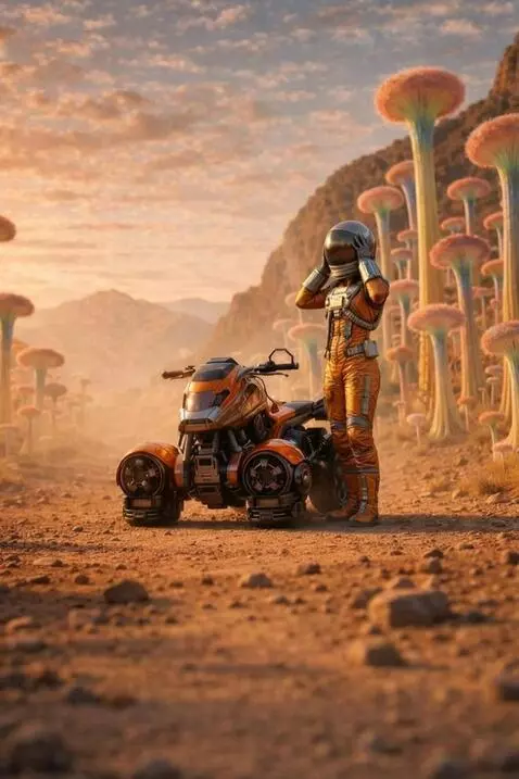 AI Video from prompt: The female astronaut removed her helmet and look